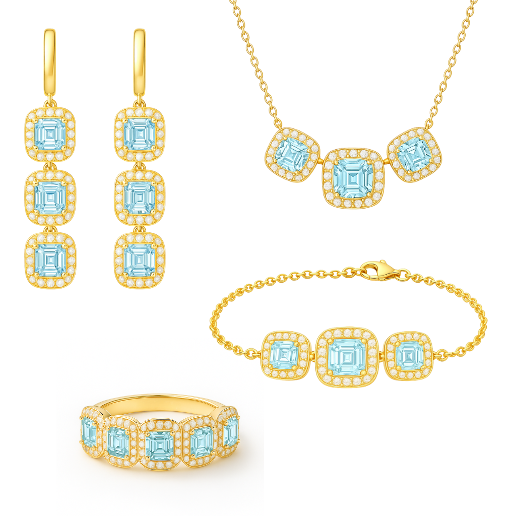 IMPERARI CHROMA – AQUAMARINE JEWELLERY SET YELLOW GOLD