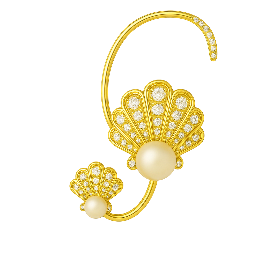 IMPERARI MARE – PEARL DIAMOND EAR-CUFF YELLOW GOLD